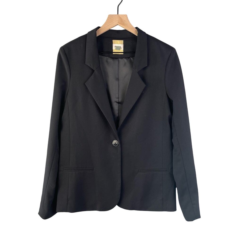 Fossil Blazer Womens Medium Black Relax Fit‎ Causal Lightweight Soft OfficeWear